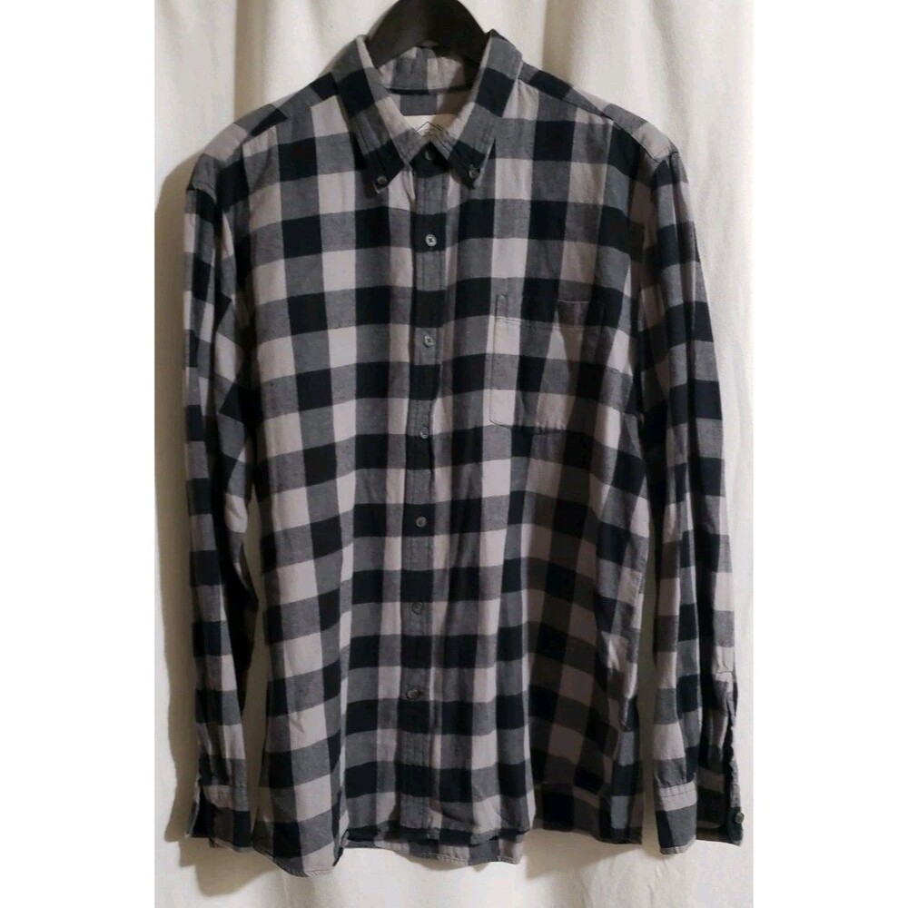 St John's Bay Men's Large Black Gray Plaid Button Up Shirt 100% Cotton